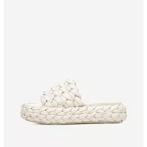 VINCE Pompei Braided Leather Resort Sandals Ivory Cream White Platform Sz 6